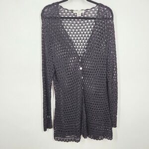 VTG Black Crochet Lace Open Front Duster Kimono Cardigan Boho Festival Y2K 1X